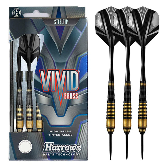 Harrows Vivid Black Brass Steel Tip Darts - Black